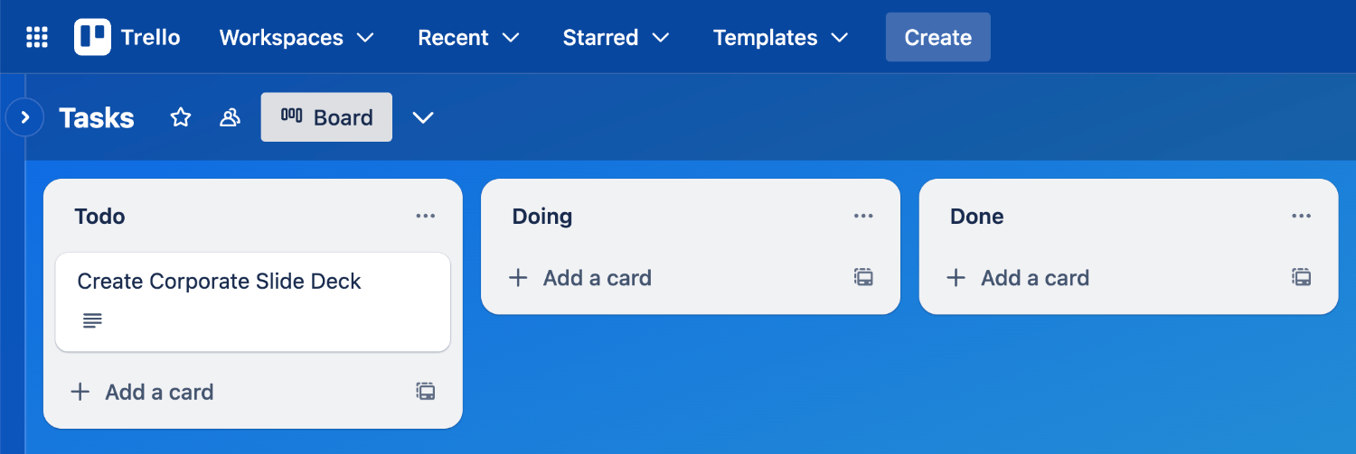 Viewing the newly created Trello card inside the Trello board