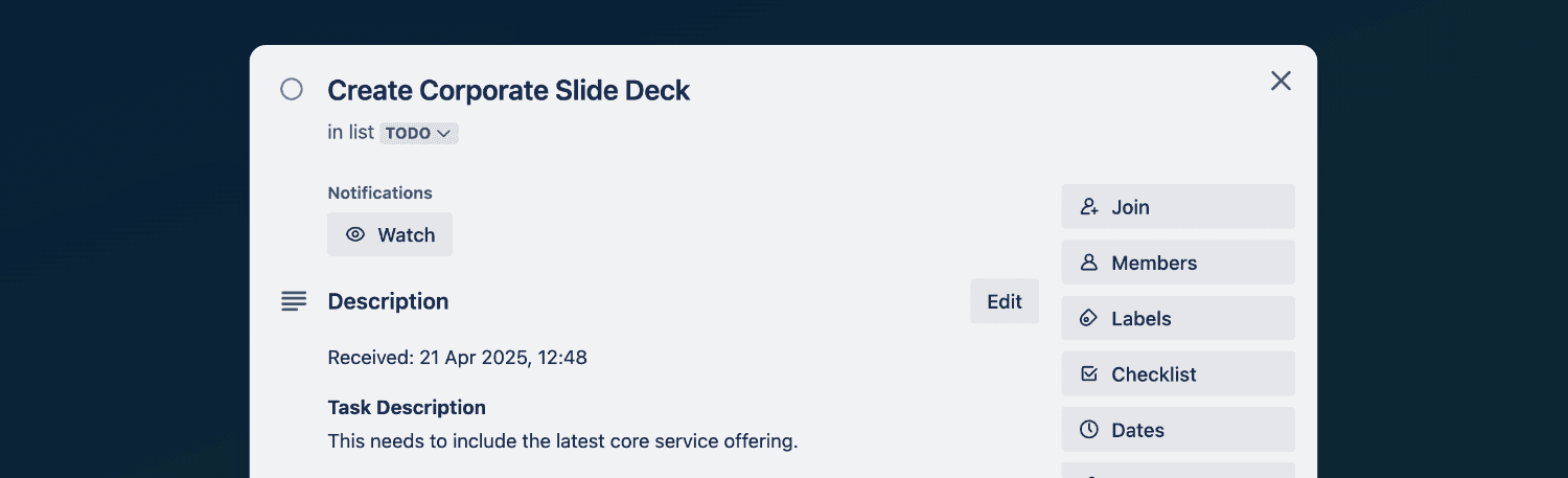 Viewing the form result in the Trello card description