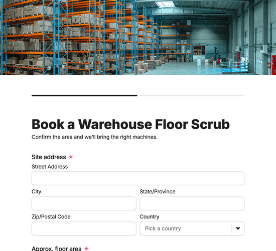 Warehouse Floor Cleaning & Scrubbing Booking Form