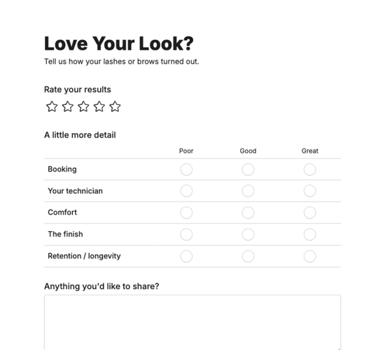 Lash & Brow Feedback Form
