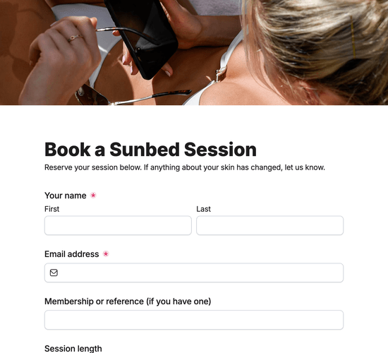 Sunbed Session Booking Form