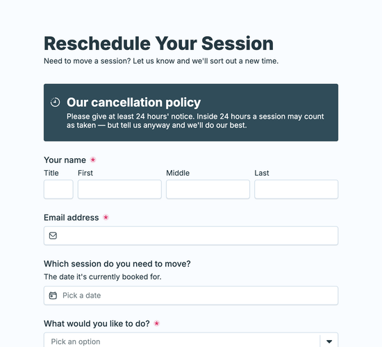 Session Reschedule Request Form