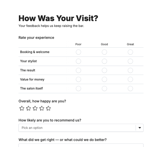 Hair Salon Feedback Form