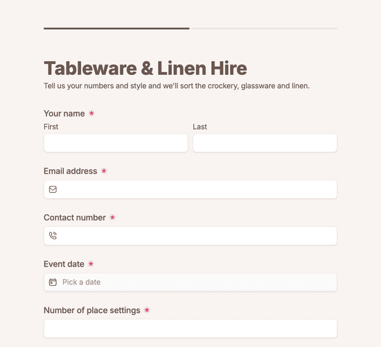 Tableware & Linen Hire Form