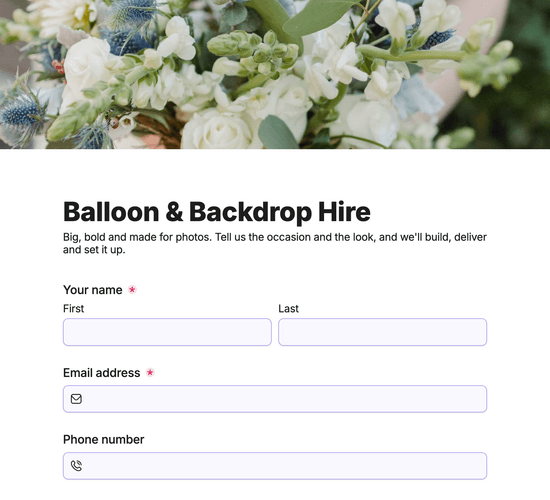 Balloon & Backdrop Hire Form