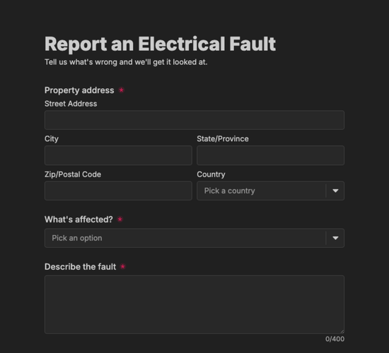 Electrical Fault Report Form