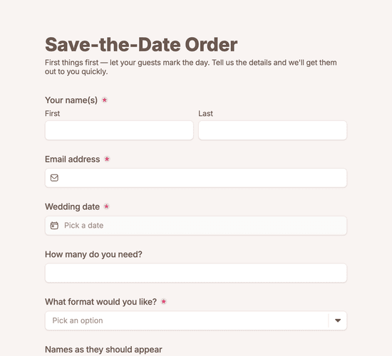 Save-the-Date Order Form