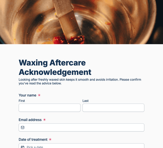 Waxing Aftercare Acknowledgement Form