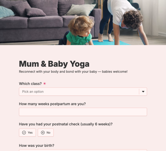 Mum & Baby Postnatal Yoga Booking Form