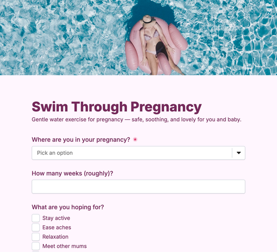 Aqua-Natal Class Registration Form