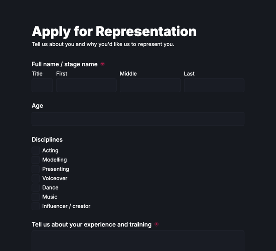 Agency Representation Application Form