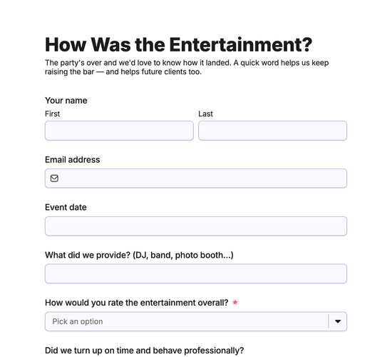Entertainment Feedback Form