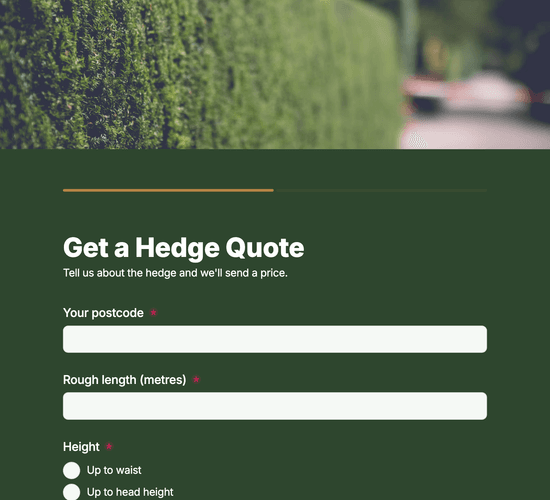 Hedge Trimming Quote Request Form