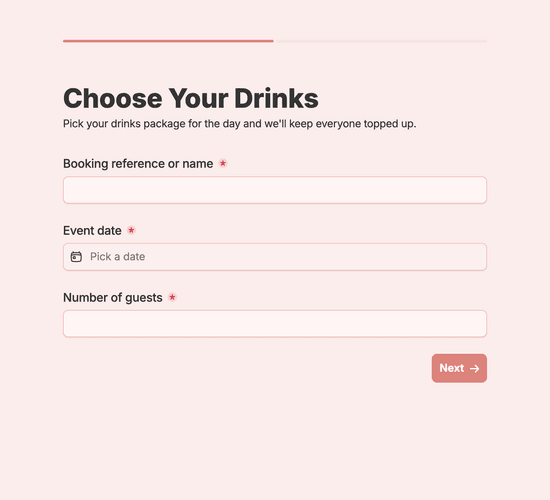Drinks Package Selection Form