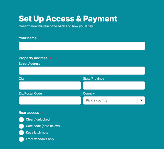 Window Round Access & Payment Setup Form