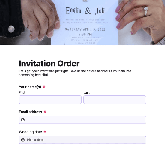 Invitation Order Form