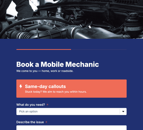 Mobile Mechanic Callout Booking Form