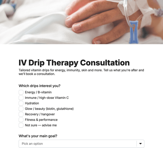 IV Drip Therapy Consultation Booking Form