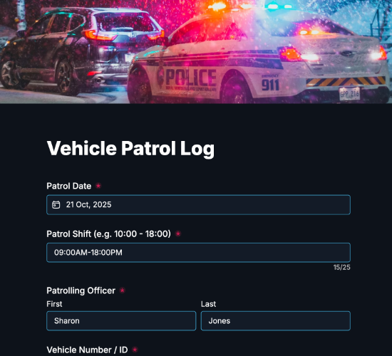 Daily Vehicle Patrol Log Form