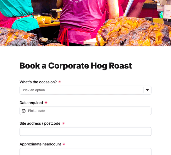 Corporate Hog Roast Event Booking Form