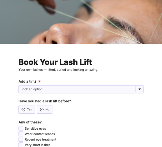 Lash Lift Booking Form