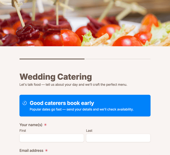 Wedding Catering Enquiry Form