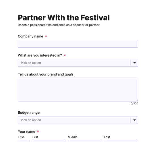 Festival Sponsor & Partner Inquiry Form