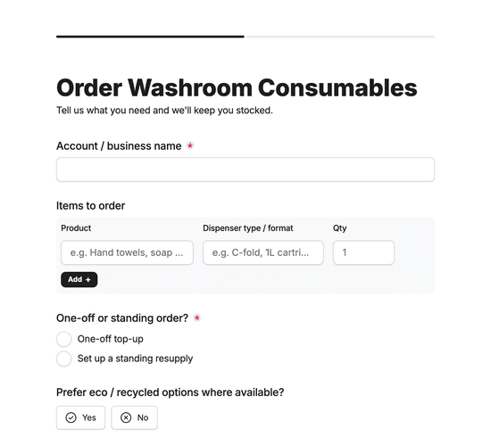 Washroom Consumables Stock Order Form