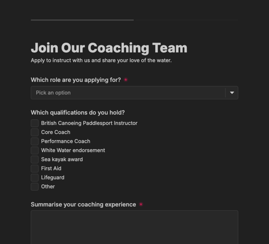 Paddlesport Instructor Job Application Form