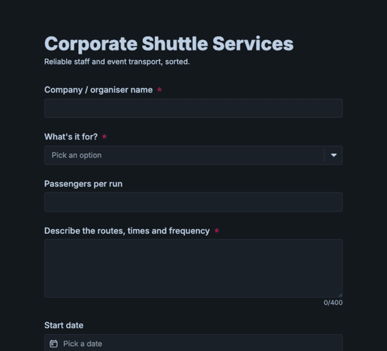 Corporate Shuttle Service Inquiry Form