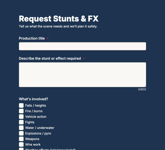 Stunt & Special Effects Request Form