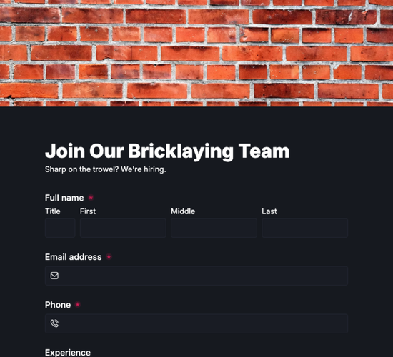 Bricklayer Job Application Form