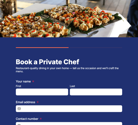Private Chef Booking Form