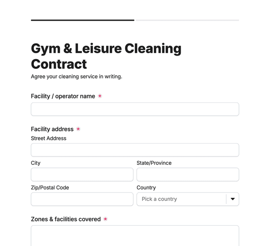 Gym & Leisure Cleaning Contract Agreement Form