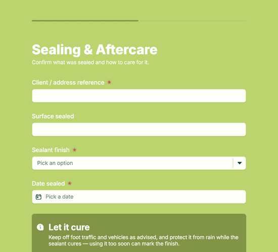 Patio Sealing & Aftercare Confirmation Form
