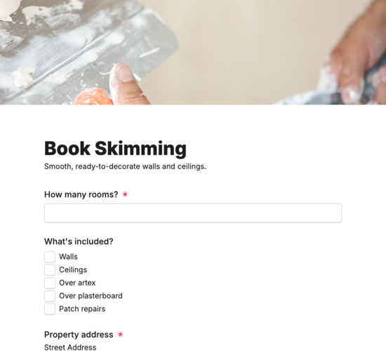 Plaster Skimming Booking Form