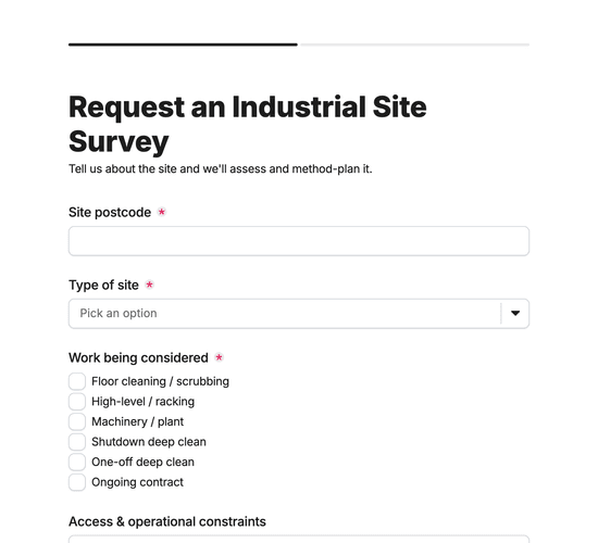 Industrial Cleaning Site Survey Request Form