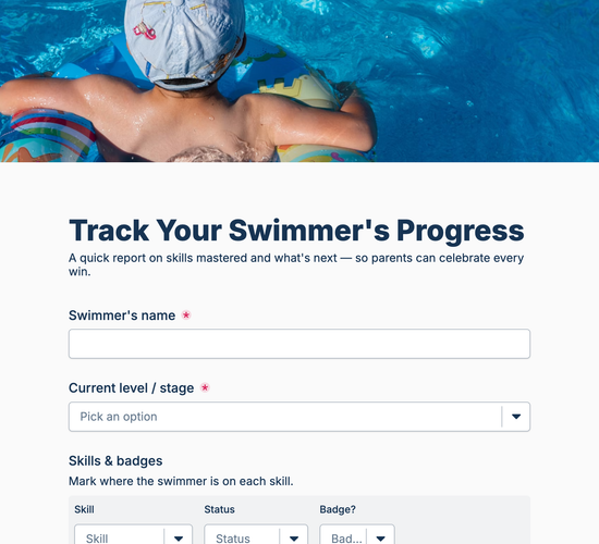 Swim Lesson Progress & Badge Report Form