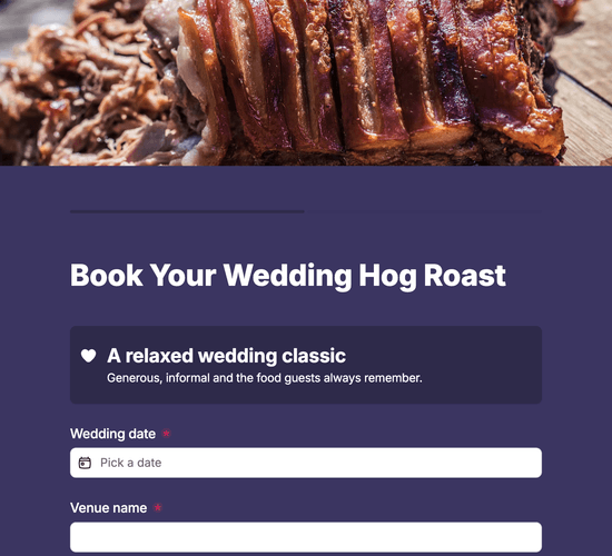 Wedding Hog Roast Evening Service Booking Form