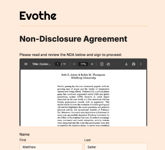 NDA / Confidentiality Agreement Form