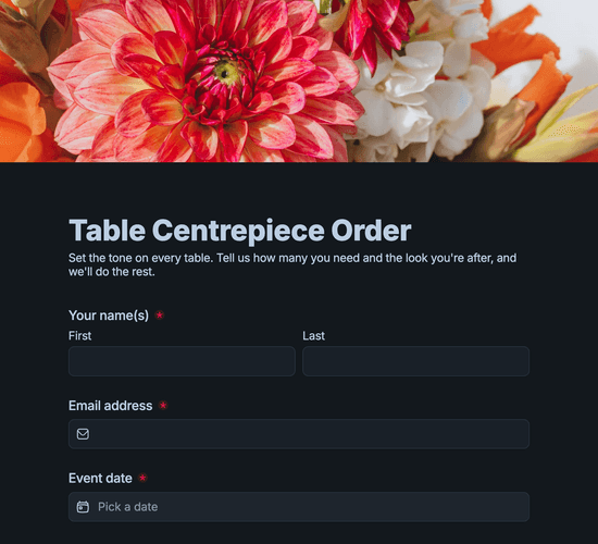 Table Centrepiece Order Form