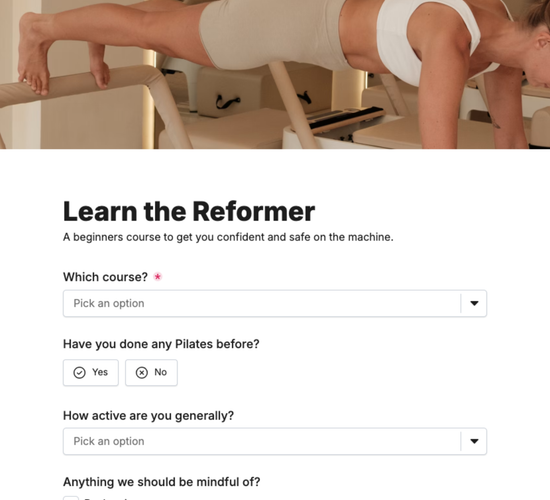 Beginner Reformer Pilates Course Registration Form