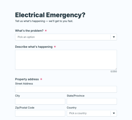 Emergency Electrician Callout Form