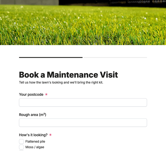 Artificial Grass Maintenance Booking Form