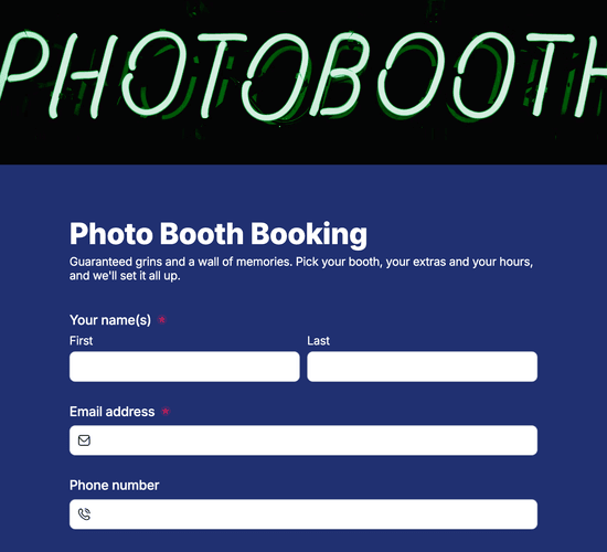 Photo Booth Booking Form
