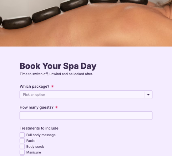 Spa Day Booking Form