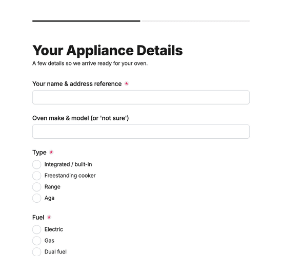 Oven Clean Access & Appliance Details Form