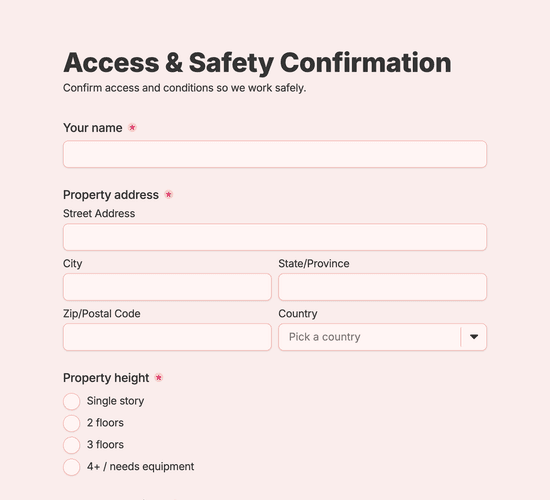 Gutter Cleaning Access & Safety Confirmation Form