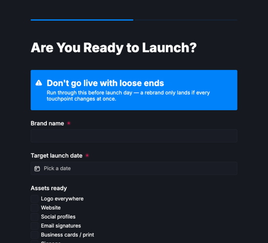 Rebrand Launch Readiness Checklist Form