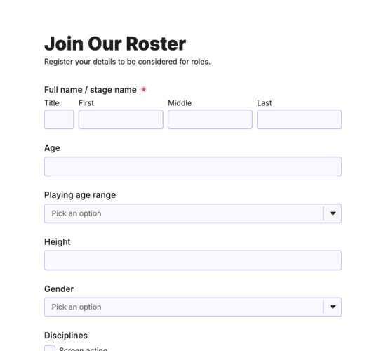 Actor & Talent Registration Form